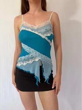 Sky Blue Coquette Fairy Euro Summer Embellished Casual Cami Top